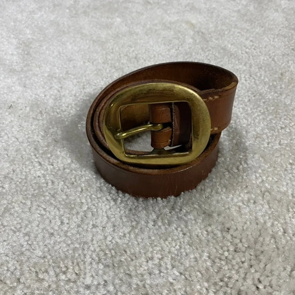VTG Brown Leather Belt Mens 38 Handmade Williamsburg Brass Buckle USA Western